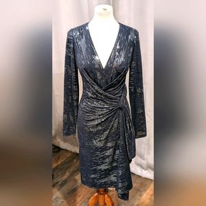 NWT David Meister silver/grey sequin long sleeve Wrap dress size 10
